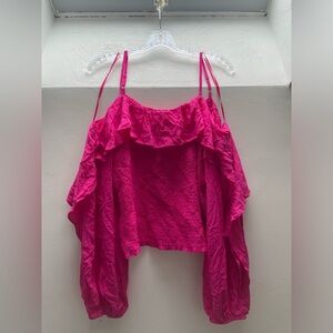INC HOT PINK OFF SHOULDER RUFFLE LONG SLEEVE TOP NWT SIZE XL
